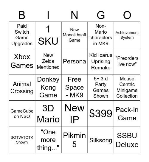Switch 2 Bingo Card