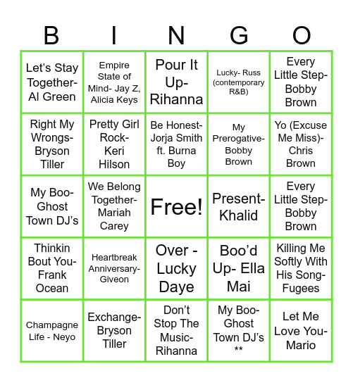 R&B MUSIC Bingo Card
