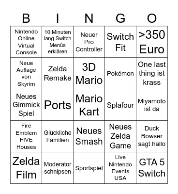 Nintendo Switch 2 Direct Bingo Card