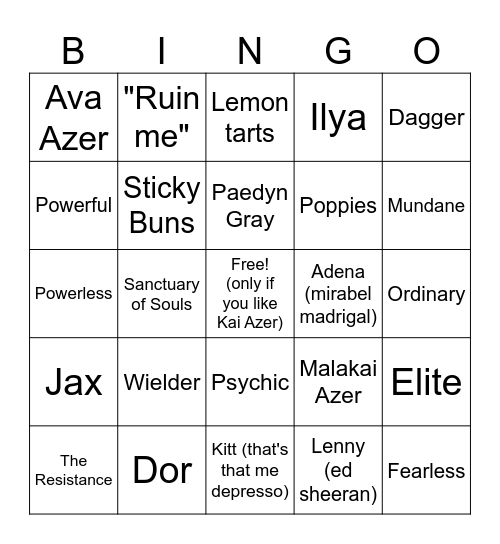 Powerless/Reckless Bingo Charades Bingo Card