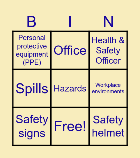 Health & Safety Recap Lesson Bingo Card