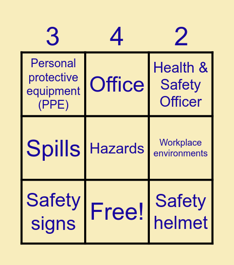 Health & Safety Recap Lesson Bingo Card