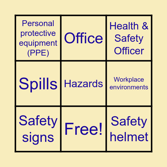 Health & Safety Recap Lesson Bingo Card