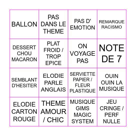 BINGO 4 MARIAGES Bingo Card