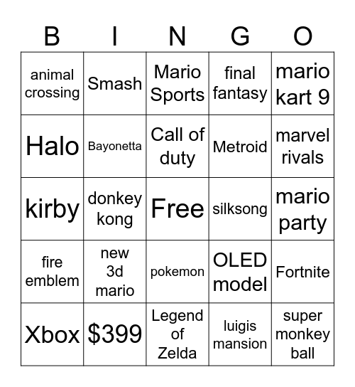switch 2 Bingo Card