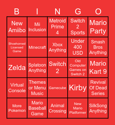 Switch 2 Direct Bingo Card