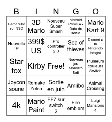 Nintendo Switch 2 Bingo Card