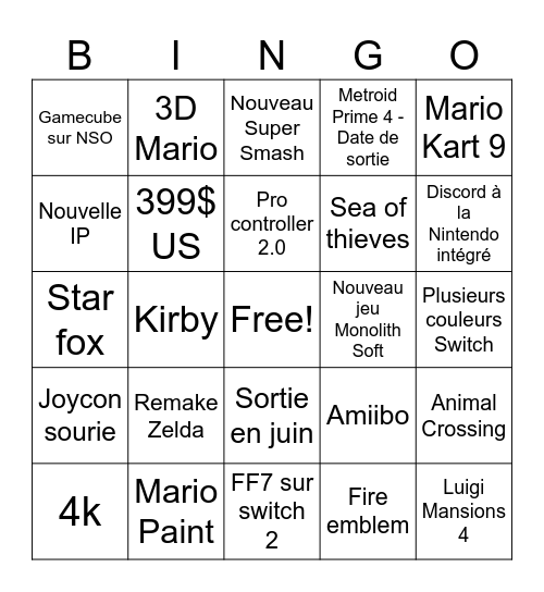 Nintendo Switch 2 Bingo Card