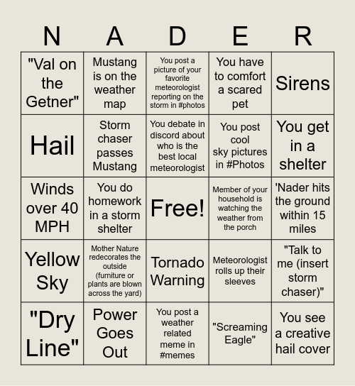 2025 Severe Bingo #1 Bingo Card
