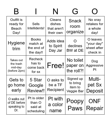 Pet Dental Bingo Card