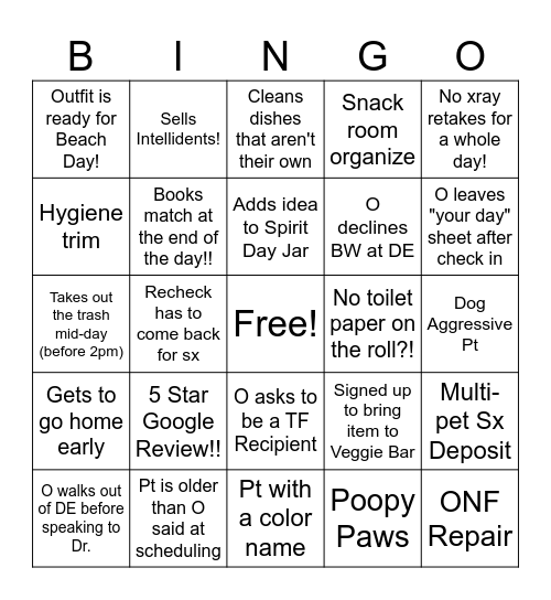 Pet Dental Bingo Card