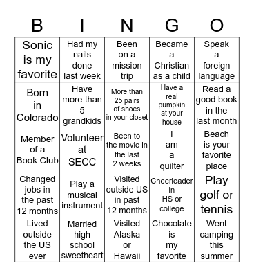 Sista Girl Bingo Card