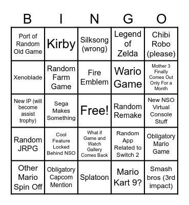 Switch 2 Bingo Card