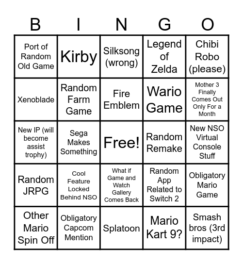 Switch 2 Bingo Card