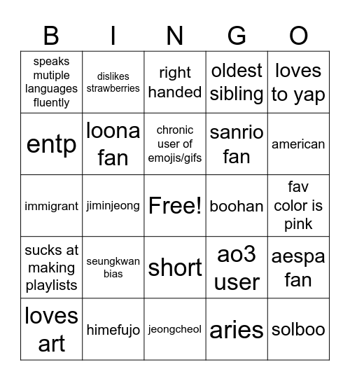 judy’s bingo 🎼🎀🪽 Bingo Card