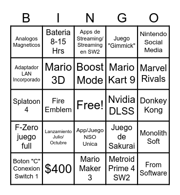 Switch 2 Direct!! Bingo Card