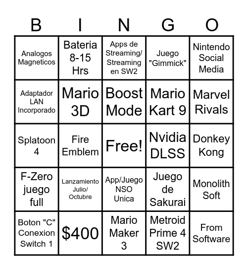 Switch 2 Direct!! Bingo Card