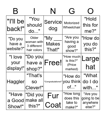 Craft Show Bingo Card