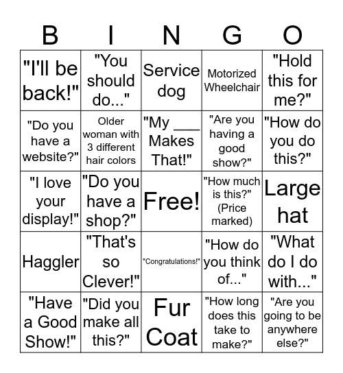Craft Show Bingo Card