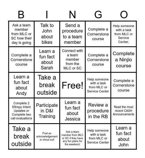 Contact Center Operations Bingo Card
