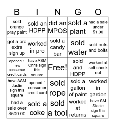 cashier appreciation month Bingo Card