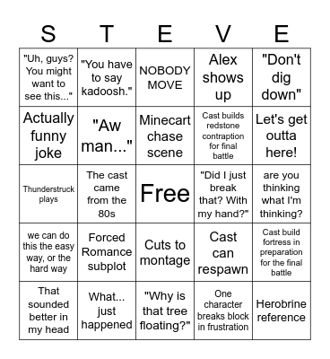 Minecraft Movie Bingo Card
