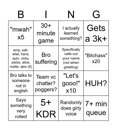 Emikuku Strim Bingo Card