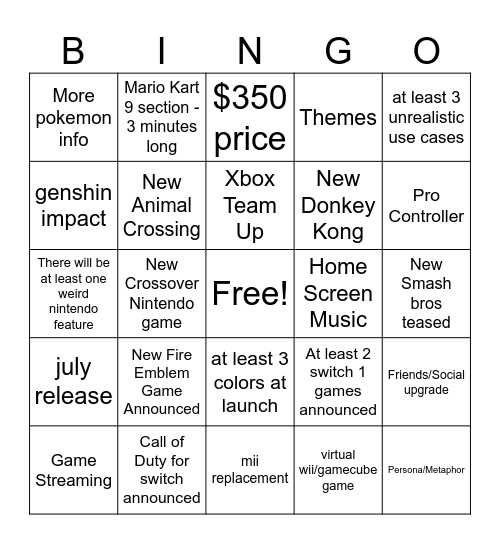 Switch 2 Direct Bingo Card