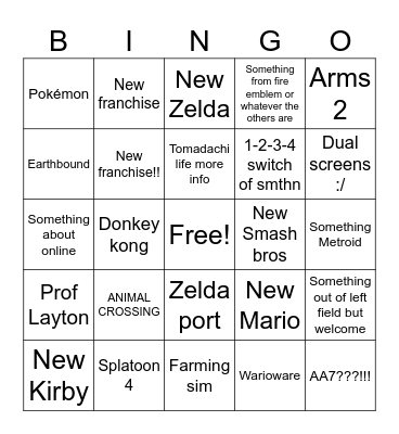 Switch 2 Direct Bingo Card