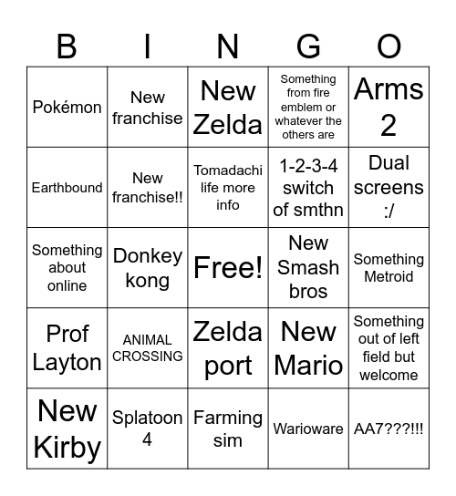 Switch 2 Direct Bingo Card