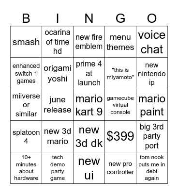 Switch 2 Direct Bingo Card