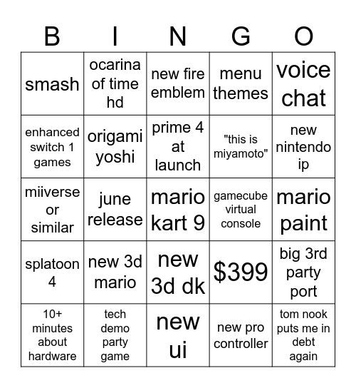 Switch 2 Direct Bingo Card