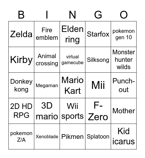 Switch 2 direct Bingo Card