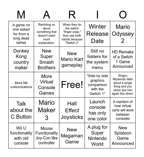 Switch 2 Bingo Card