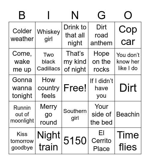 Top Country 2013 Bingo Card