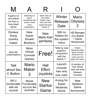 Switch 2 Bingo Card