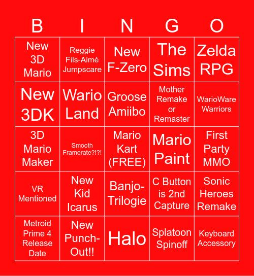 Nintendo Switch 2 Bingo Card