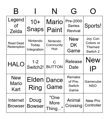 Switch 2 Direct Bingo Card