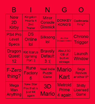 Nintendo Switch 2 Direct Bingo Card