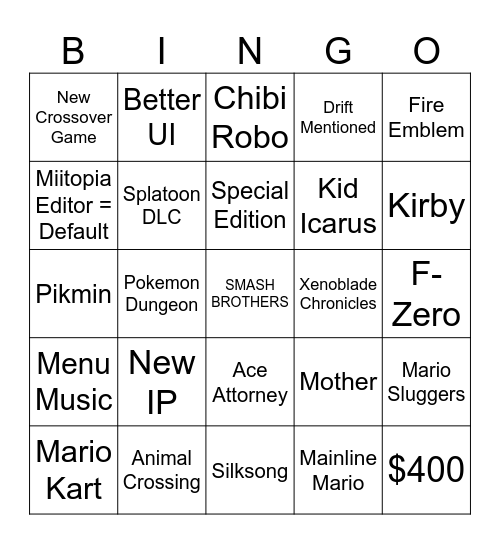 SWITCH 2 DIRECT BINGO Card