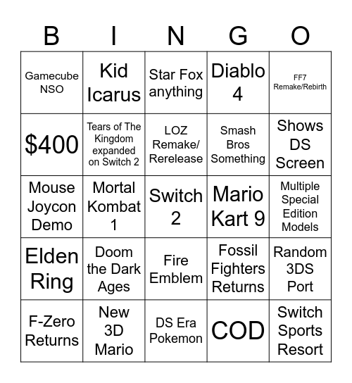 Switch Presents 4.2.2025 Bingo Card
