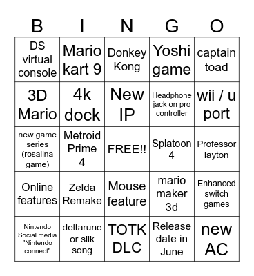 Nintendo switch 2 direct Bingo Card