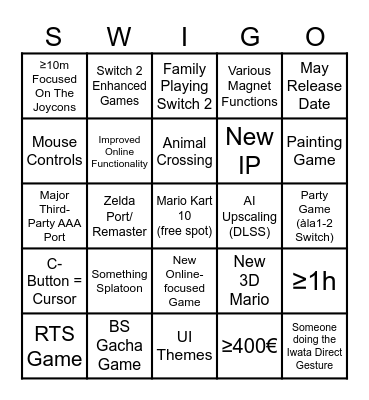 Switch 2 Release Bingo Card