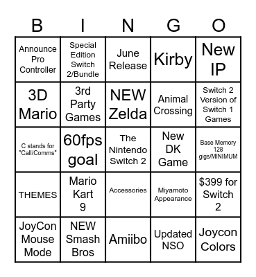 Switch 2 Direct Bingo Card