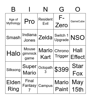 Switch 2 Bingo Card
