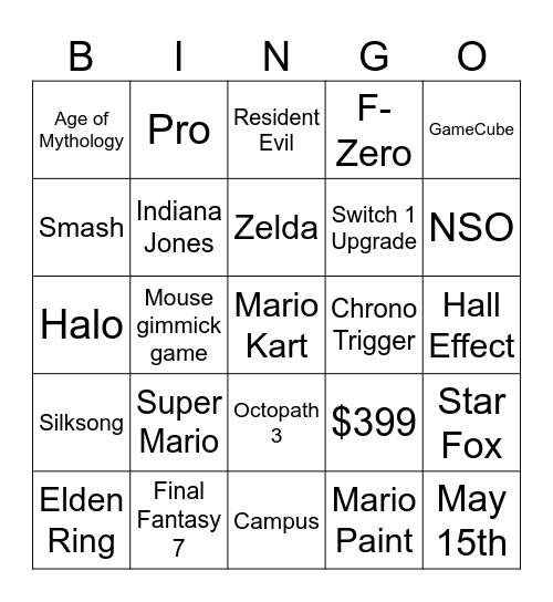 Switch 2 Bingo Card