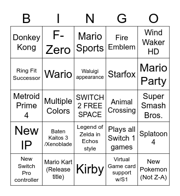 Switch 2 Direct Bingo! Bingo Card