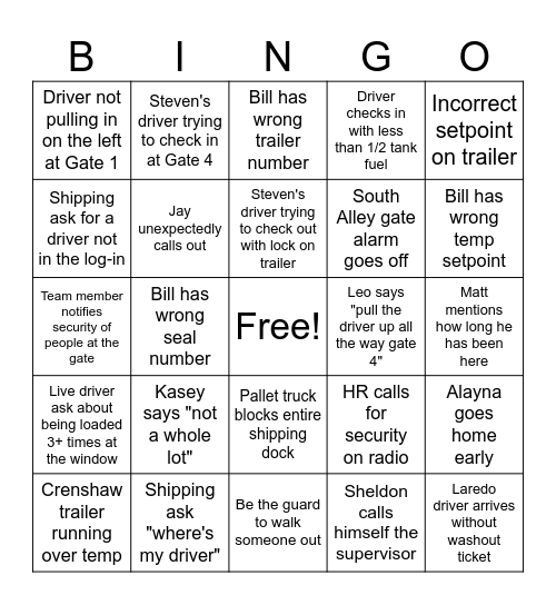 Workplace Bingo Card