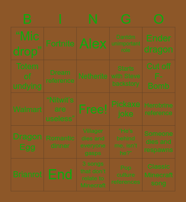 Minecraft Movie BINGO Card