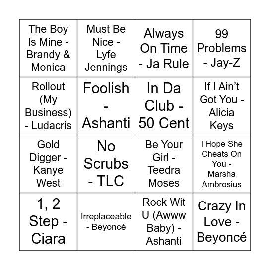 Early 2000s Bingo Card